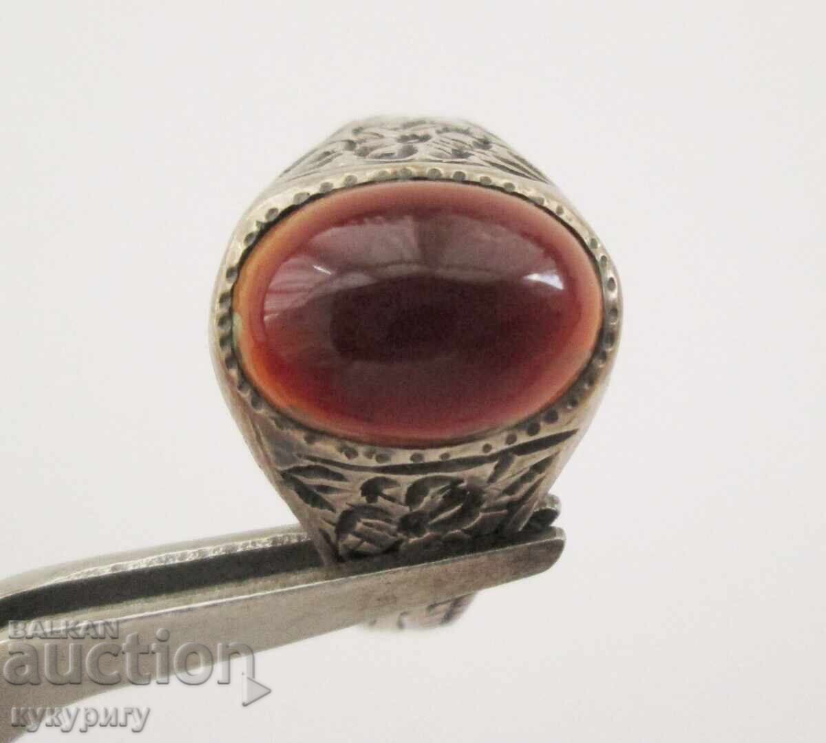 Παλαιό Αναγεννησιακό ασημένιο δαχτυλίδι με πέτρα Αχάτη - 5