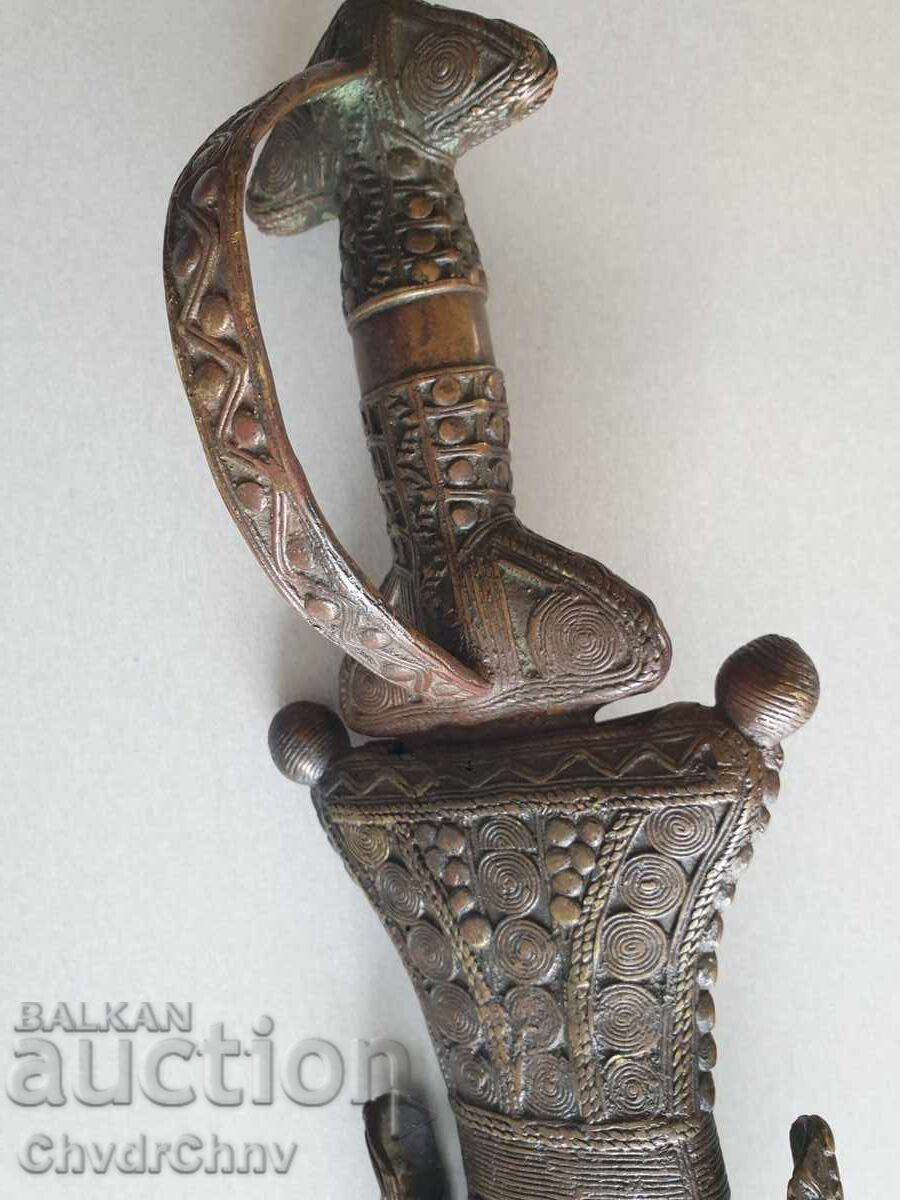 Бронзов кинжал-кама с кания/стар африкански ритуален нож - 5