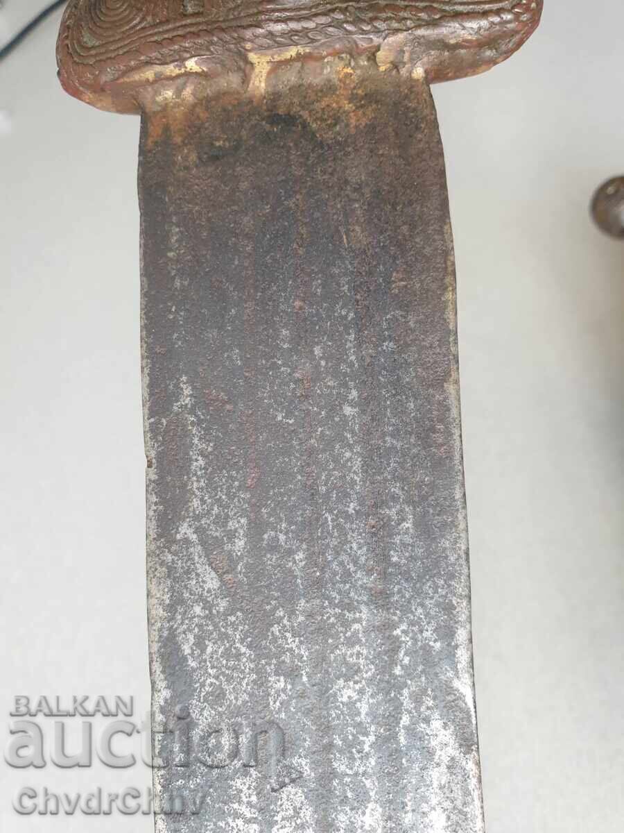 Бронзов кинжал-кама с кания/стар африкански ритуален нож - 6