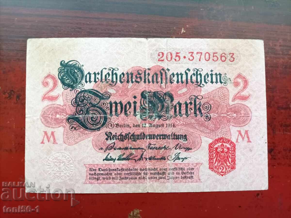 Germania 2 mărci 1914 - hârtie închisă la culoare Germania 2 mărci 1914 - hârtie închisă la culoare
