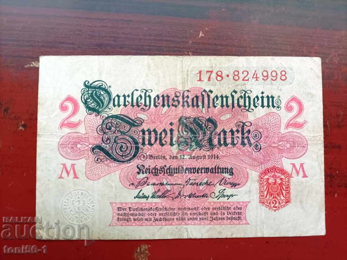 Germania 2 mărci 1914 - hârtie translucidă Germania 2 mărci 1914 - hârtie translucidă