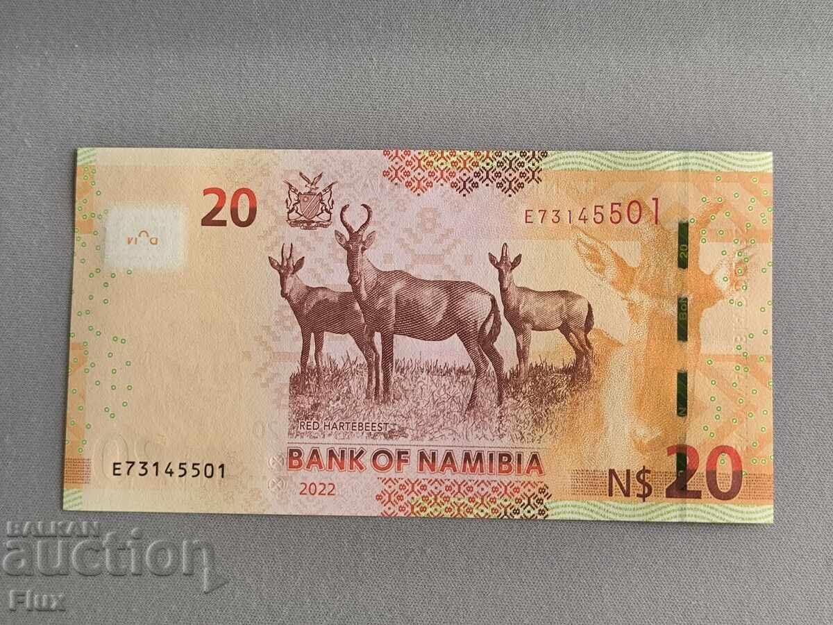 Банкнота - Намибия - 20 долара UNC | 2022г. с цена 10.00 лв. | € 5.11