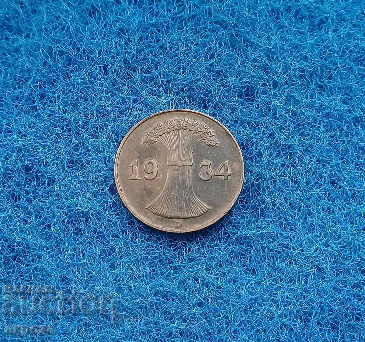 1 Pfennig Germany 1934/D in quality with price € 1.45 | 2.84 BGN 1 Pfennig Germany 1934/D in quality with price € 1.45 | 2.84 BGN