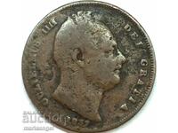 United Kingdom 1 Farthing 1837 William IV Bronze Rare