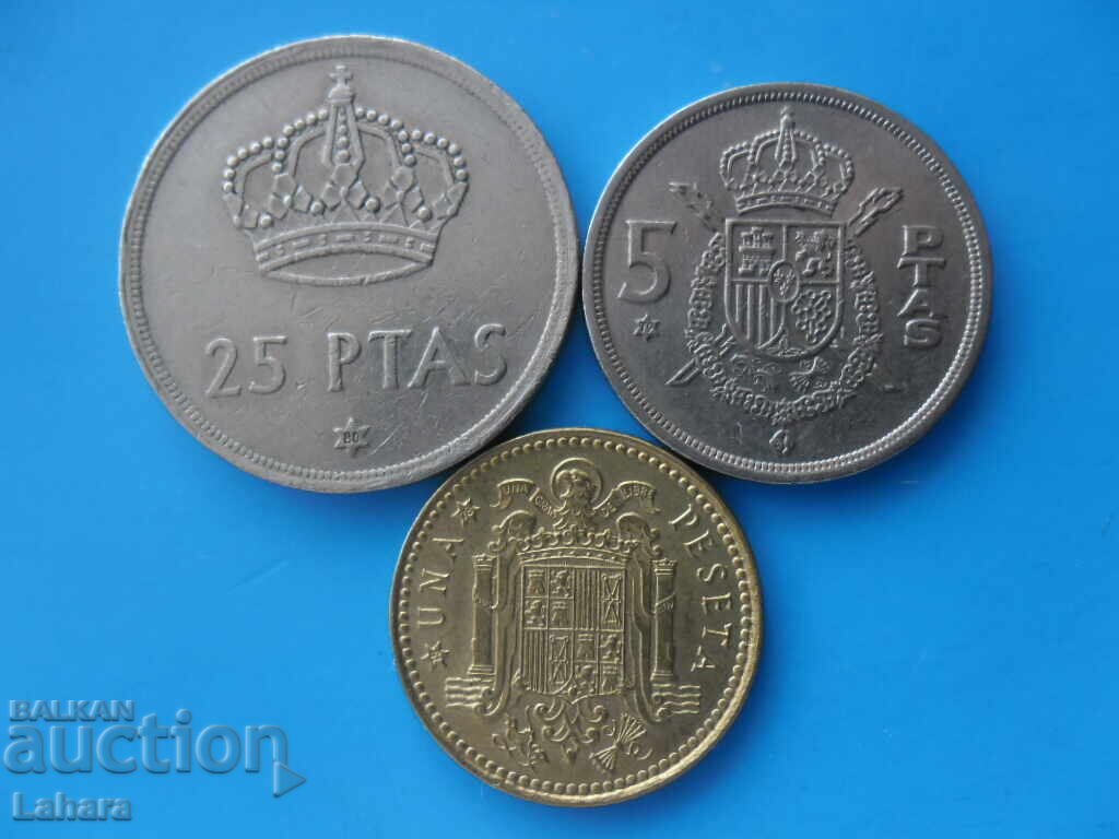 1, 5, and 25 Pesetas 1975 Spain 1, 5, and 25 Pesetas 1975 Spain