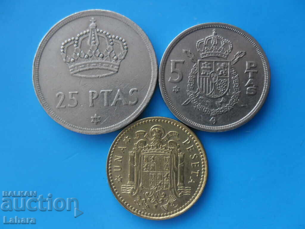 1, 5 și 25 pesetas 1975 Spania