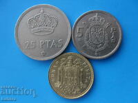 1, 5 și 25 pesetas 1975 Spania