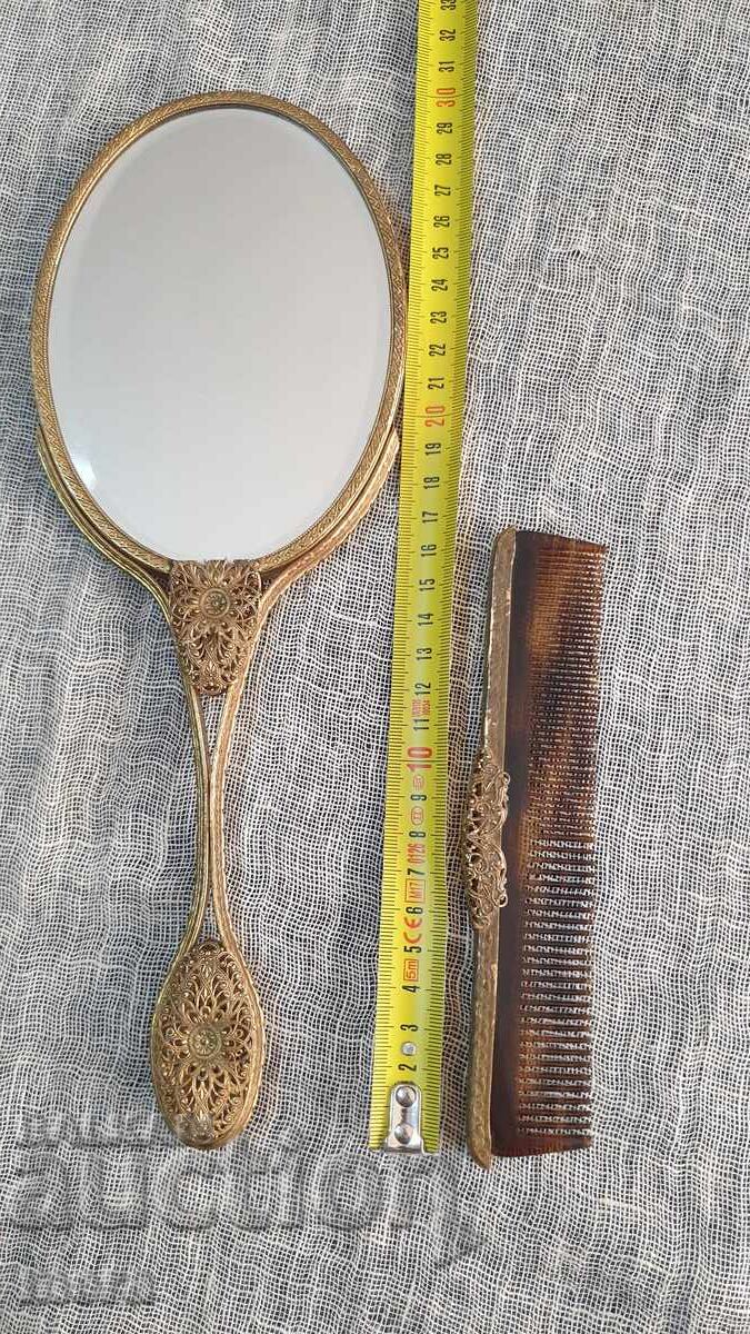 Παράδοση Αντίκα κρυστάλλινο αμφίδρομο καθρέφτη και χτένα Παράδοση Αντίκα κρυστάλλινο αμφίδρομο καθρέφτη και χτένα