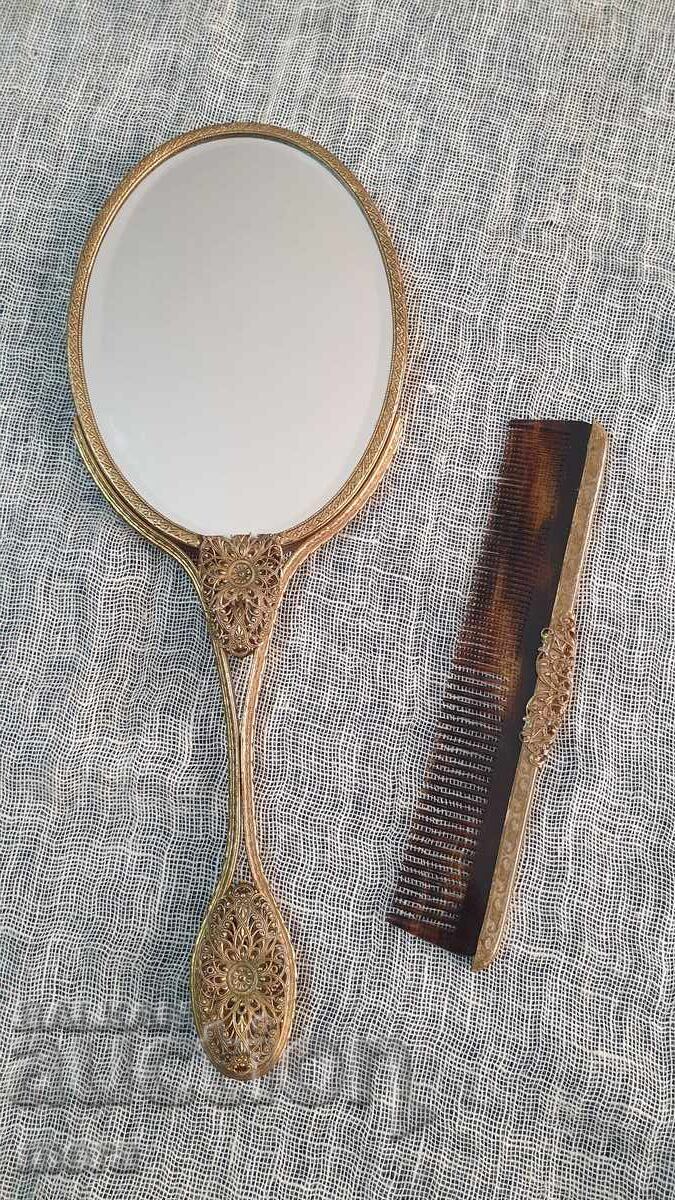 Αντίκα κρυστάλλινο αμφίδρομο καθρέφτη και χτένα Αντίκα κρυστάλλινο αμφίδρομο καθρέφτη και χτένα