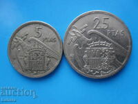 5 și 25 de pesete din 1957, Spania