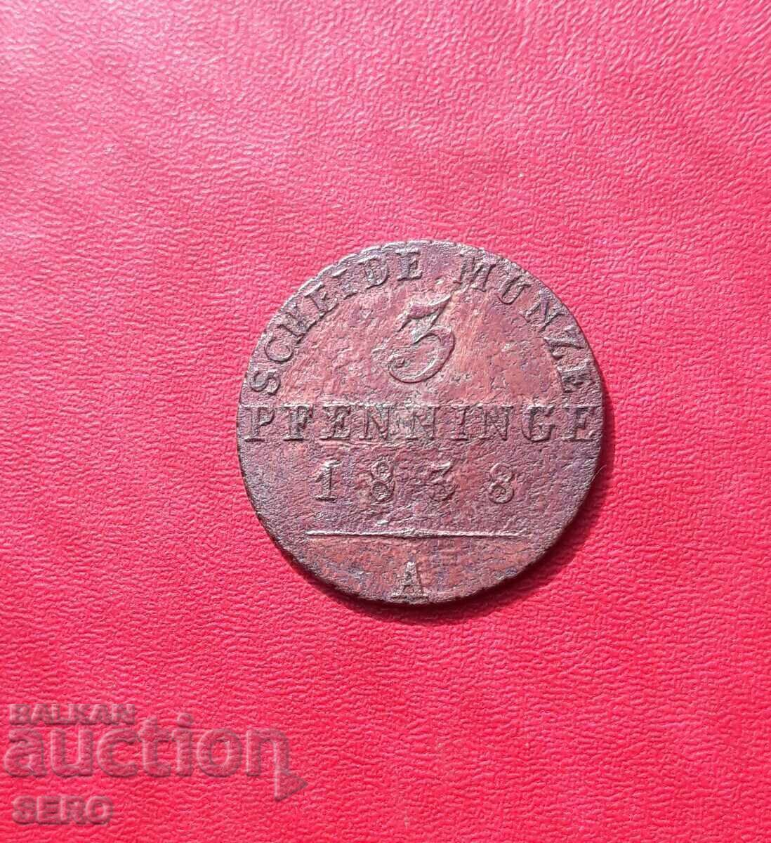 Германия-Прусия-3 пфенига 1838 А-Берлин-рядка година