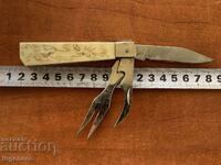 CUȚIT PLIABIL CUȚIT VECHI LAMĂ-COARNE DE OS CU ORNAMENTE