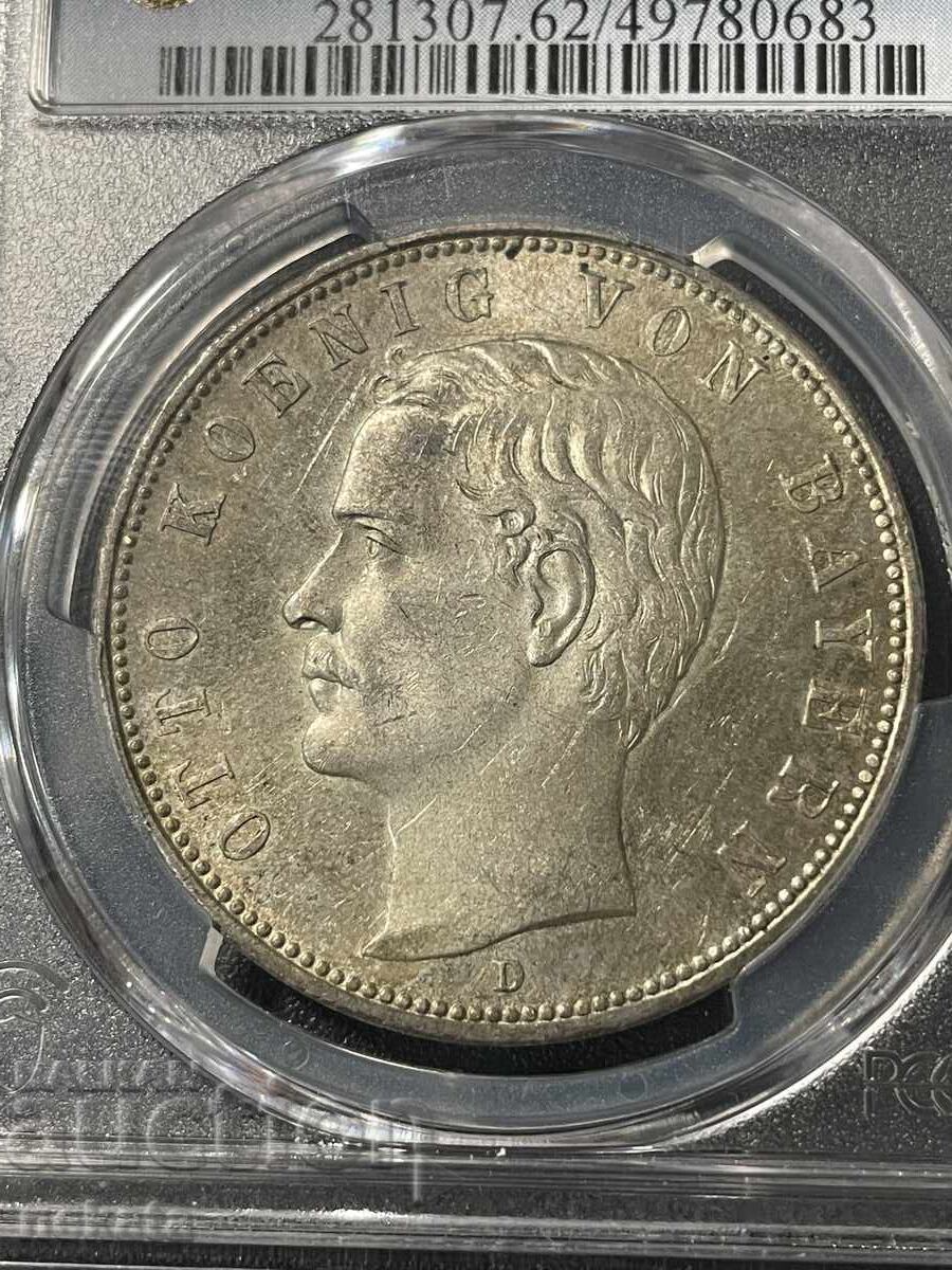 German Empire, Bavaria, 5 Mark 1913, MS62 PCGS with price 330.00 BGN | € 168.73