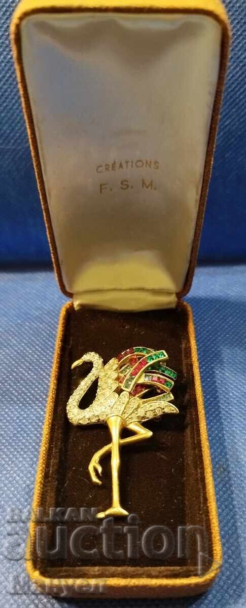 Αντίκα καρφίτσα "Φλαμίνγκο" της Karoly Friedlander - 5