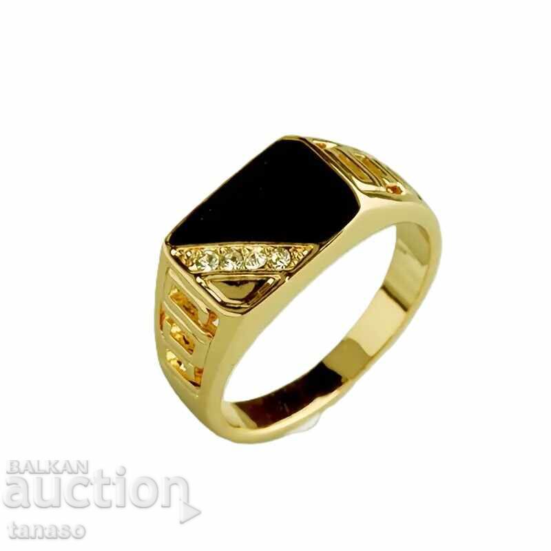 Мъжки пръстен с оникс, позлатен