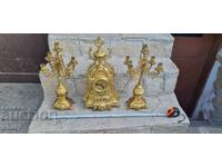 Bronze Stone Clock with Candlesticks