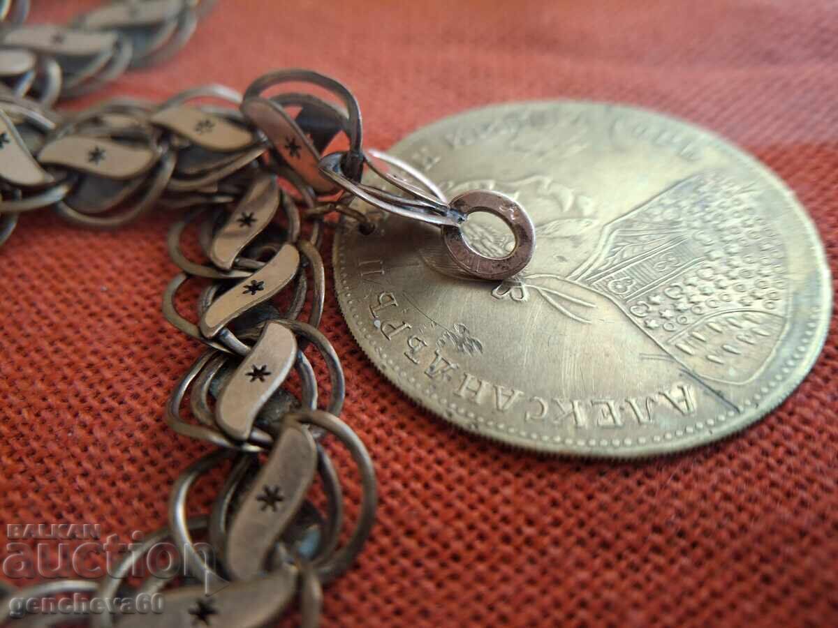 Възрожденска позлатена огърлица кордон DUBLE с пендар - 5