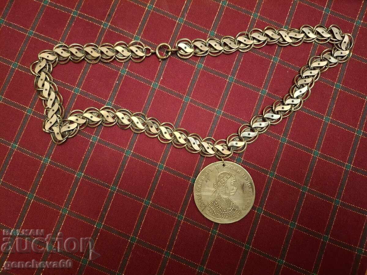 Възрожденска позлатена огърлица кордон DUBLE с пендар - 7