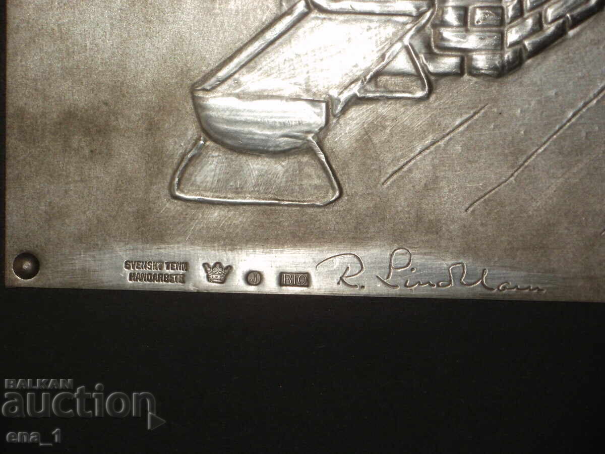 Metal wall relief, Swedish pewter, signed by R. Lindblom - 6