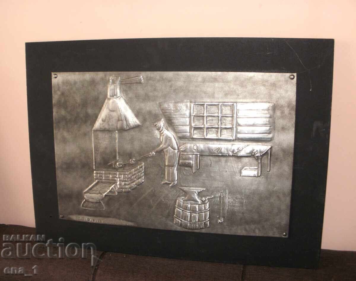 Metal wall relief, Swedish pewter, signed by R. Lindblom