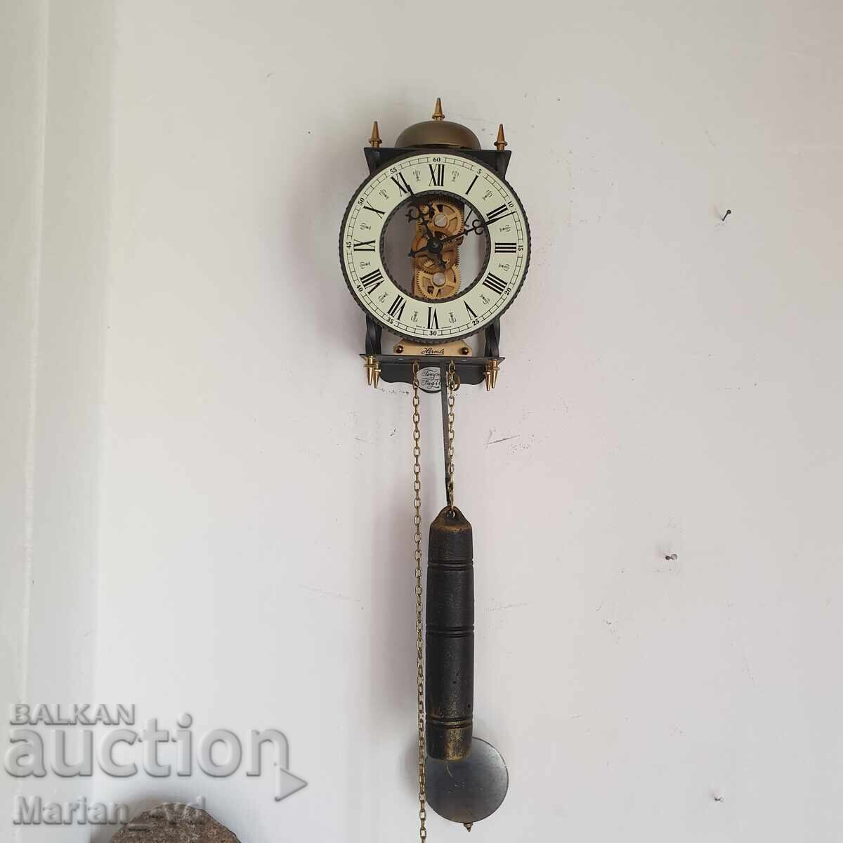 Hermle wall clock, weight-driven, wrought iron