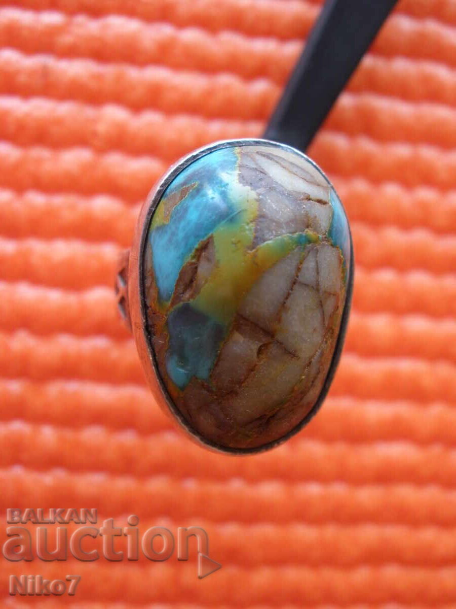 Antique silver ring with natural stone - "copper turquoise" with price 59.99 BGN | € 30.67