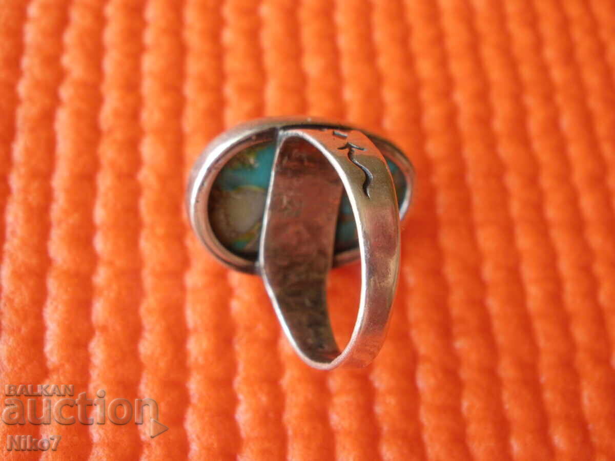 Antique silver ring with natural stone - "copper turquoise" - 5