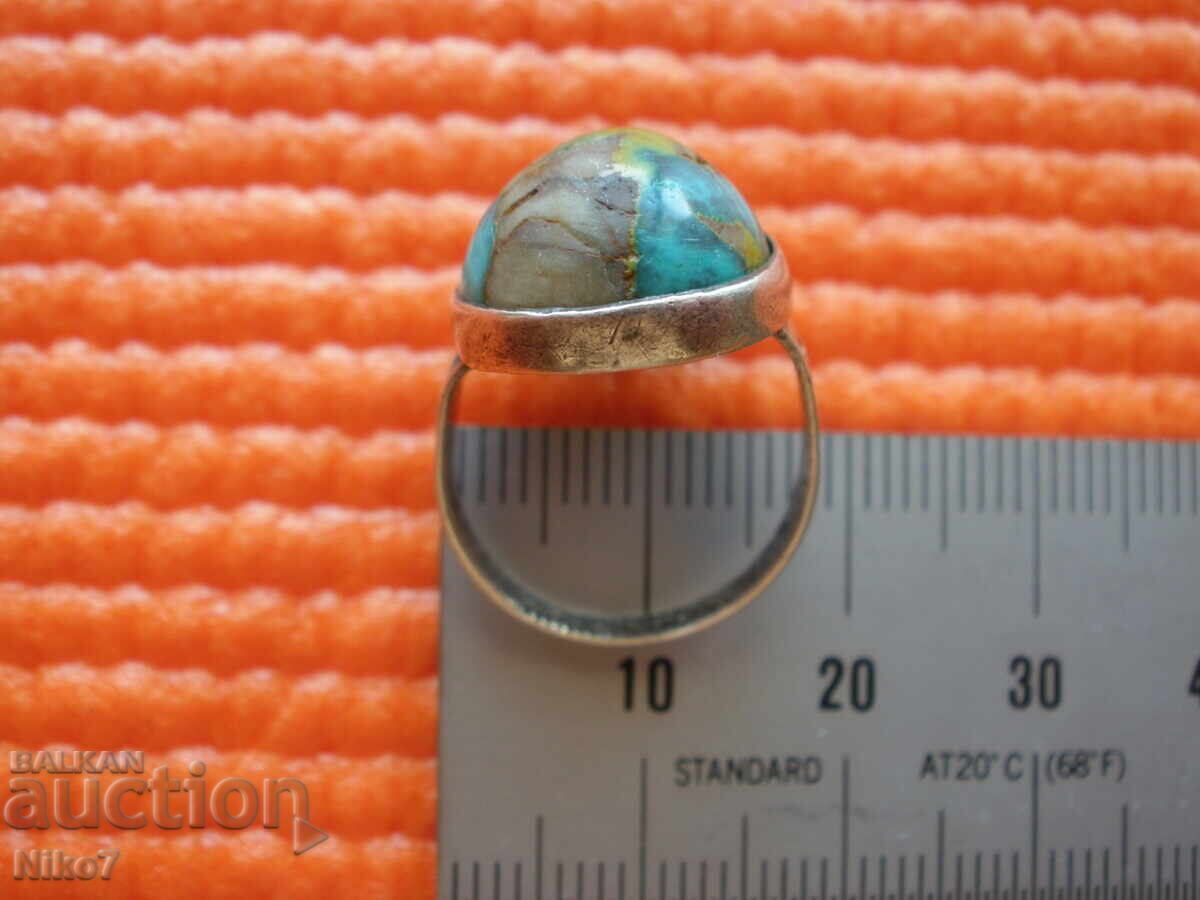 Antique silver ring with natural stone - "copper turquoise" - 7
