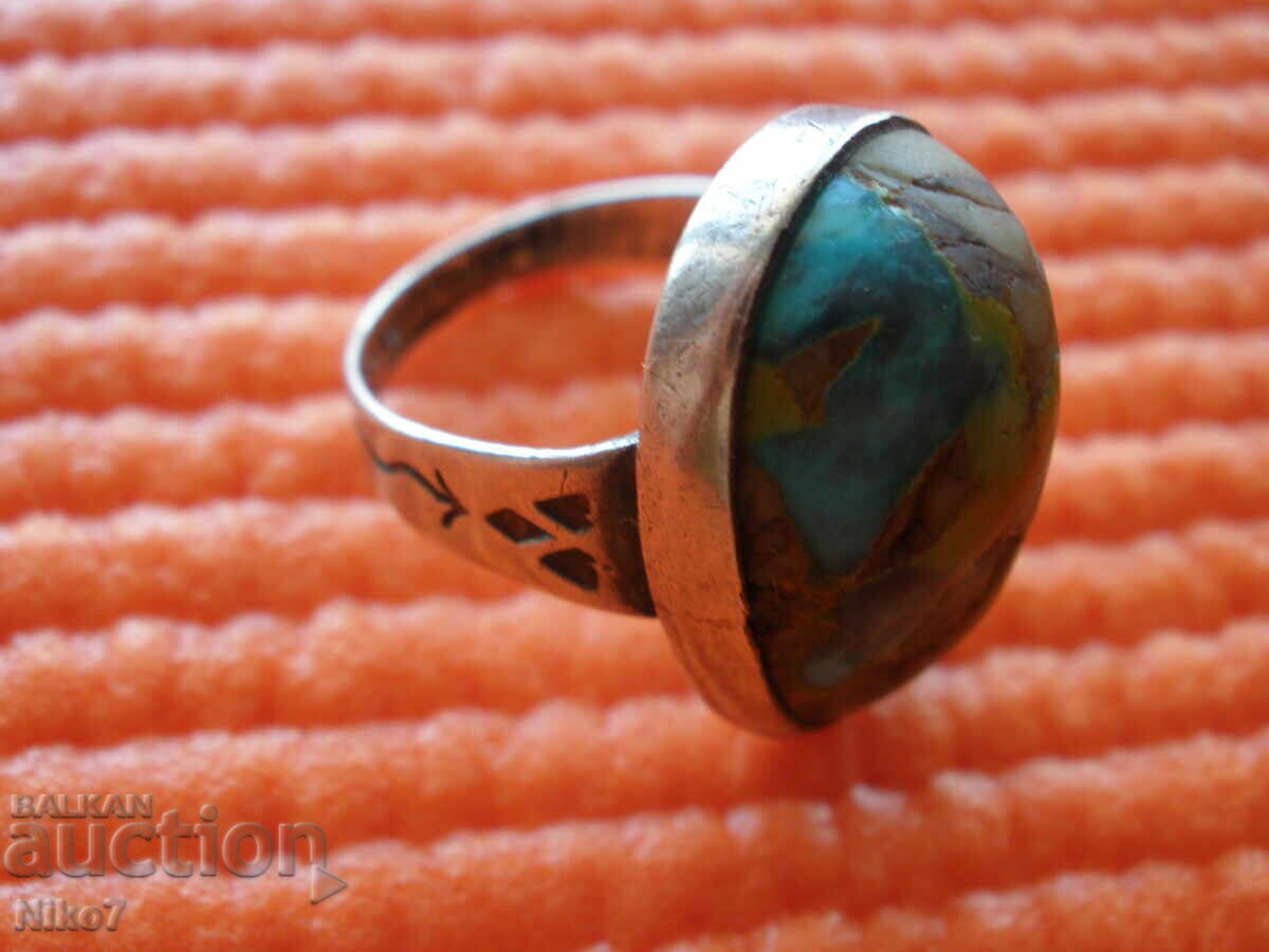 Antique silver ring with natural stone - "copper turquoise"