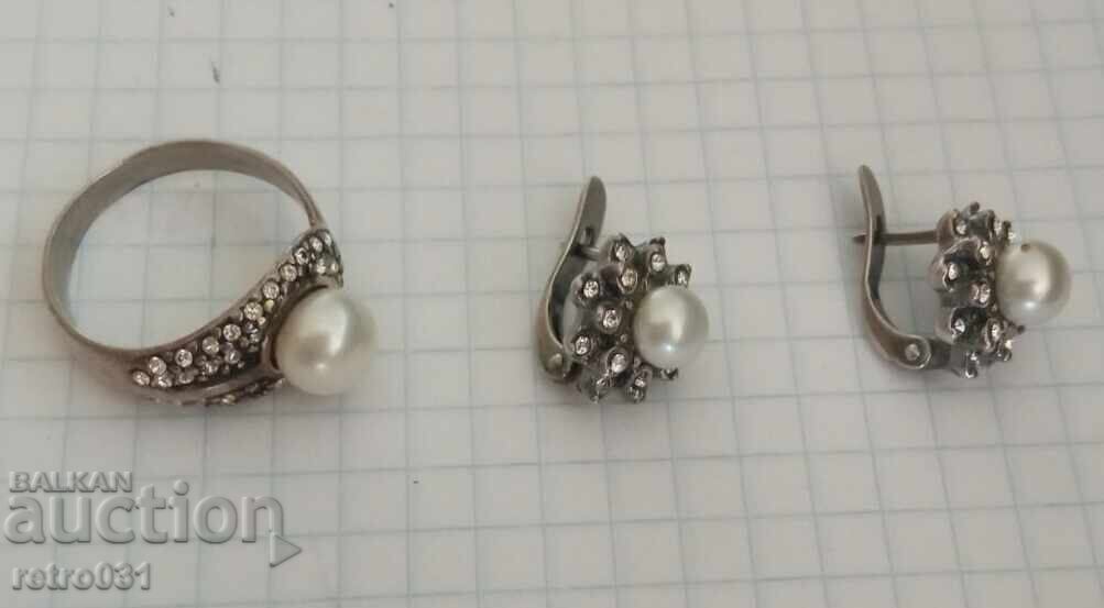 Women's Set Necklace Ring Earrings natural pearls - 5