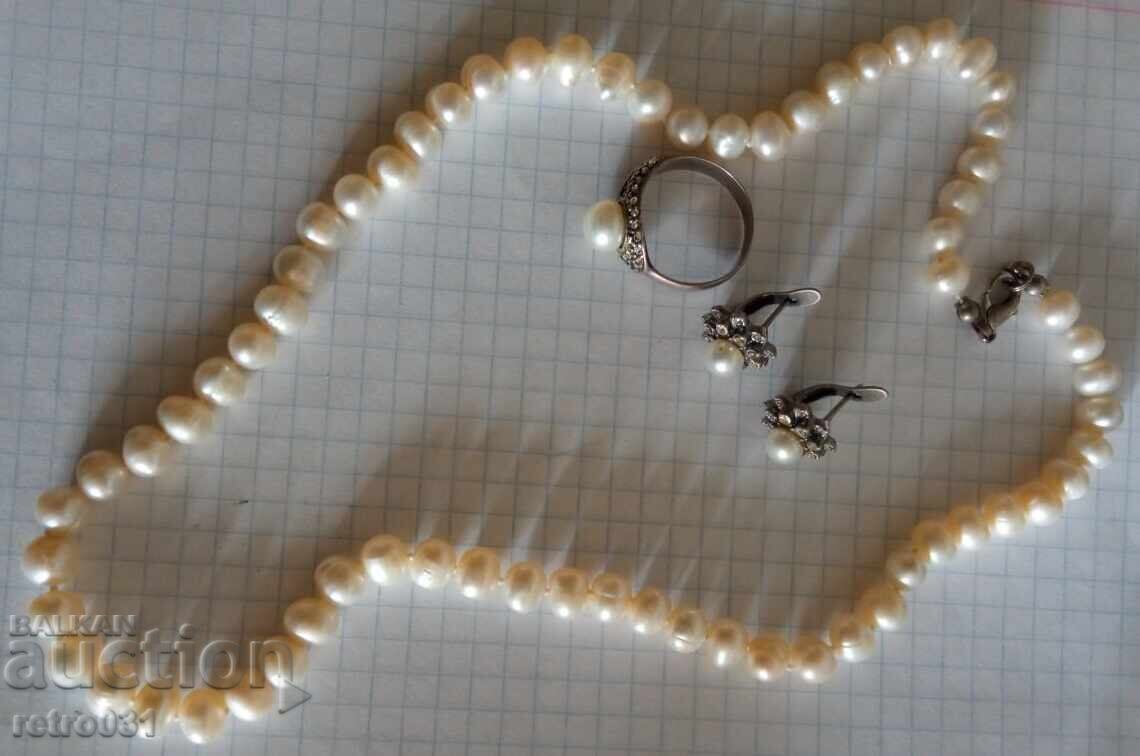 Women's Set Necklace Ring Earrings natural pearls