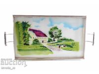 Порцеланов поднос със сребрист метален обков