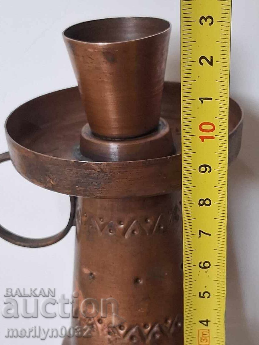 Παλιό σφυρήλατο χάλκινο κηροπήγιο κοινωνικής περιόδου, κερί - 5