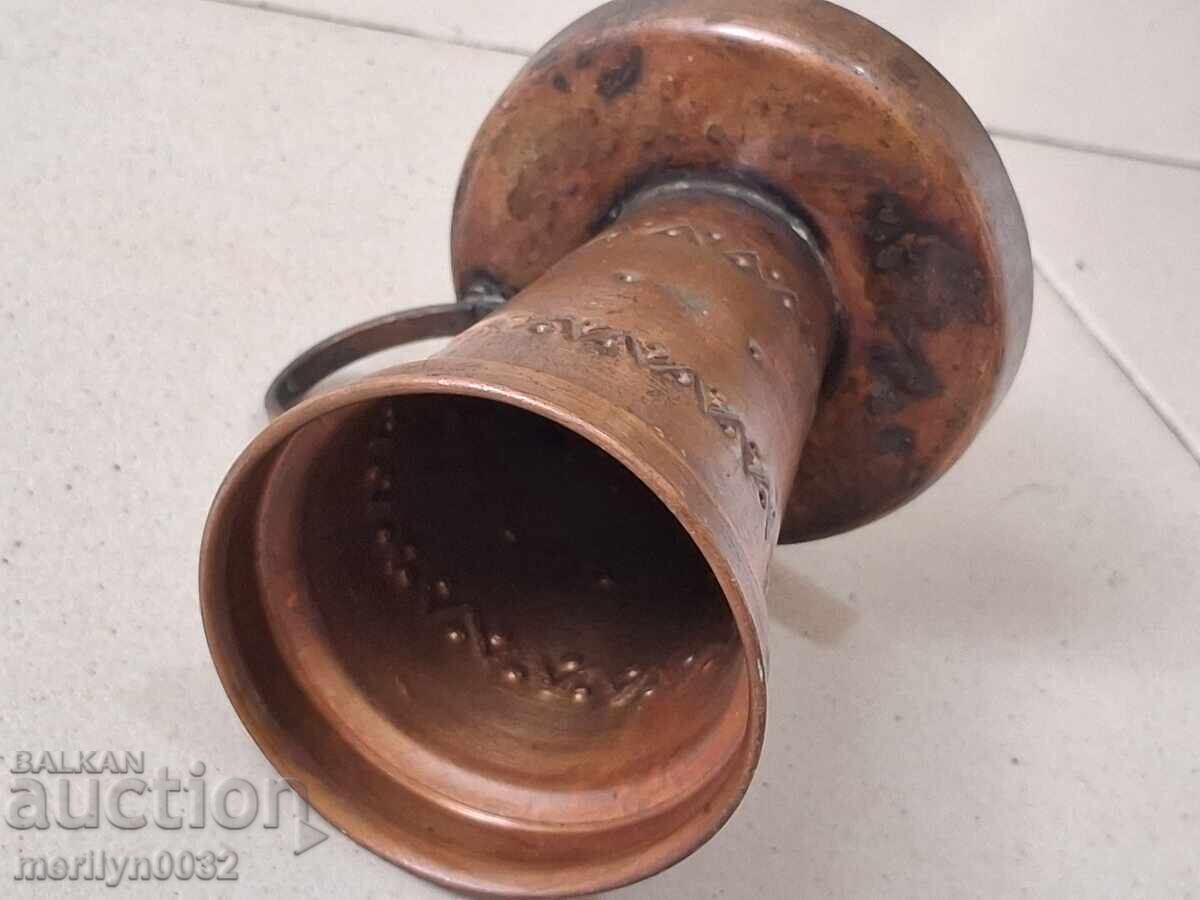 Παλιό σφυρήλατο χάλκινο κηροπήγιο κοινωνικής περιόδου, κερί - 6