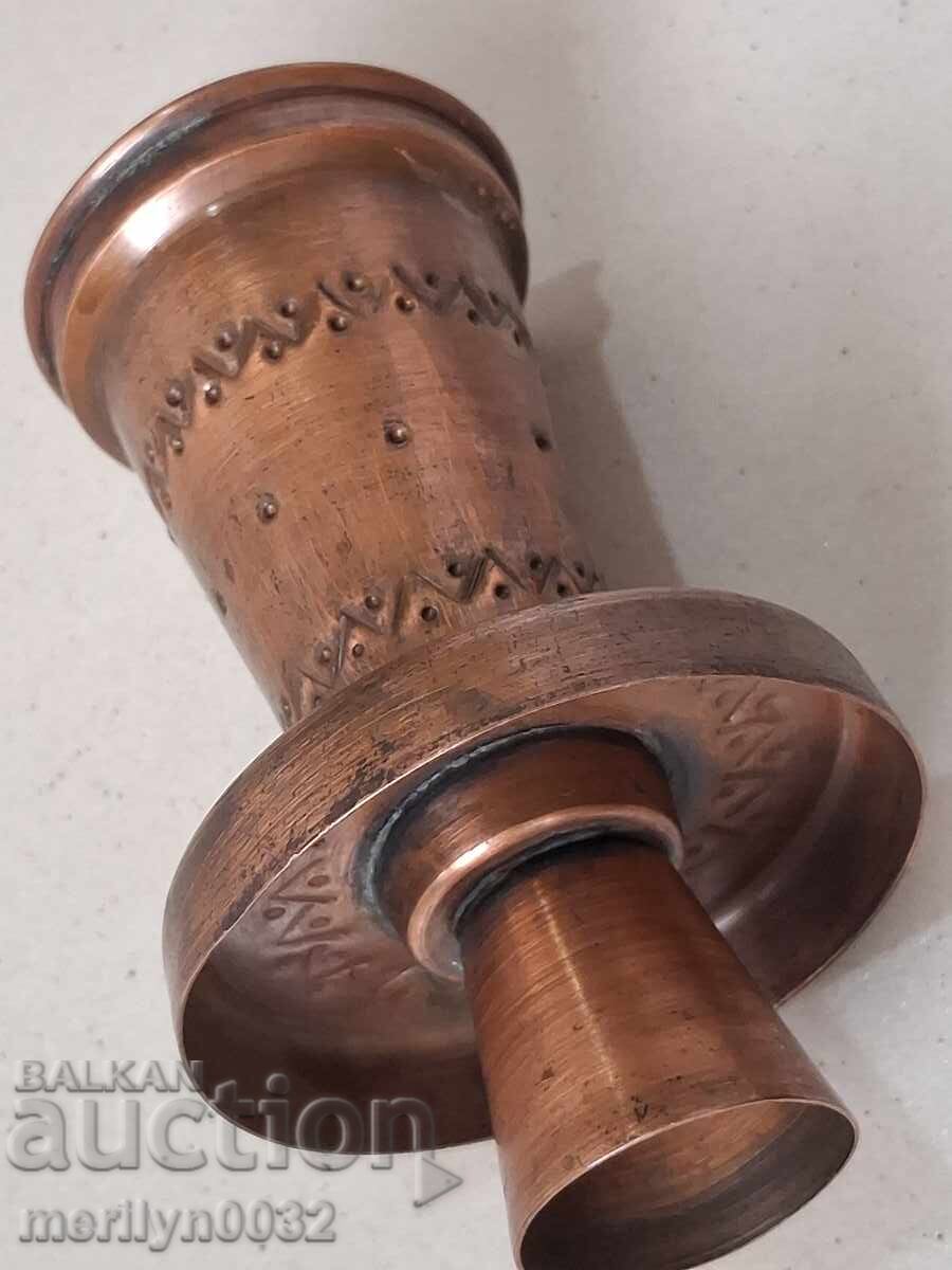 Παλιό σφυρήλατο χάλκινο κηροπήγιο κοινωνικής περιόδου, κερί - 7