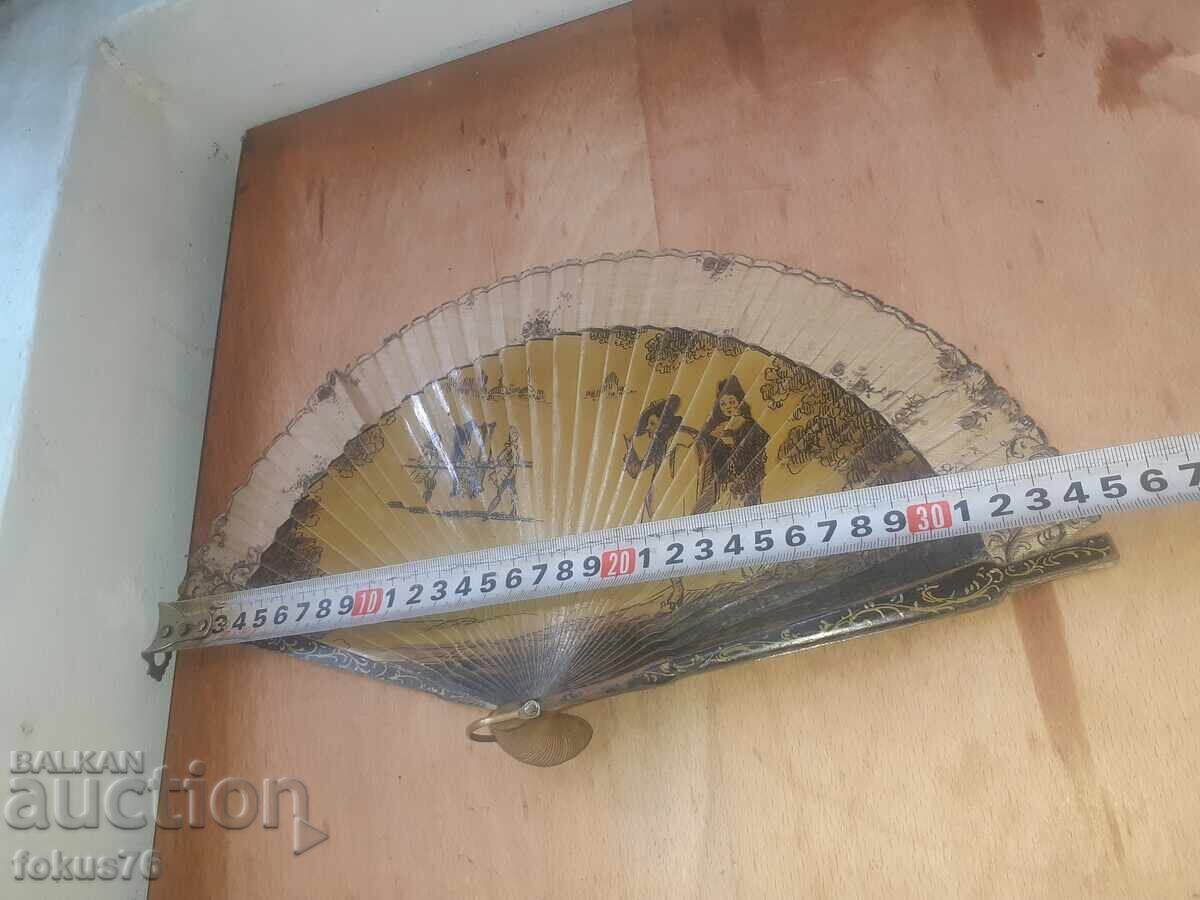 Παλιό γυναικείο βεντάλι 19ου αιώνα, ξύλο και μετάξι, χειροποίητο ζωγραφισμένο - 6