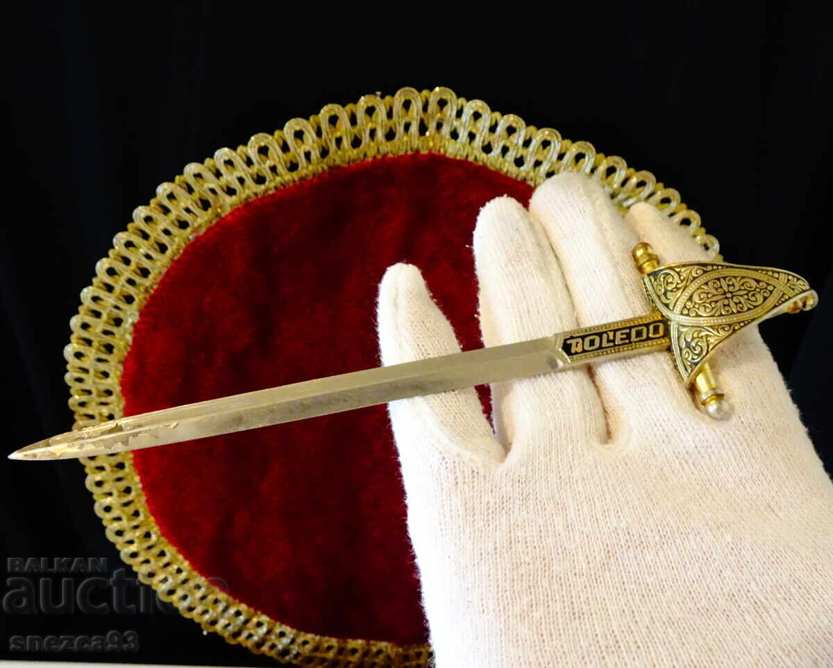 Toledo sabie, pumnal, cuțit de scrisori 17 cm, aur, ornamente - 5