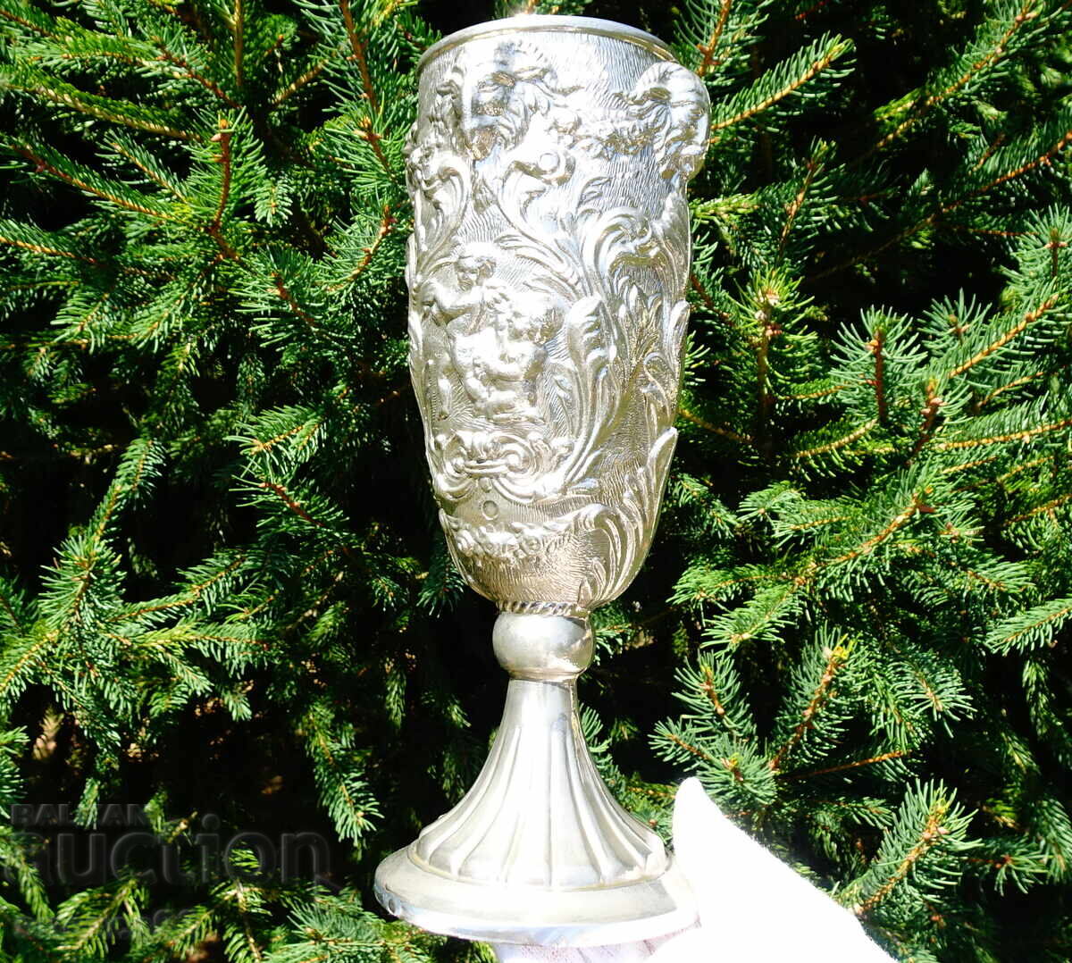 Κούπα από κασσίτερο, ποτήρι κρασιού, κεφαλή Κριού, Άγγελοι, μπαρόκ με τιμή 249.00 BGN | € 127.31