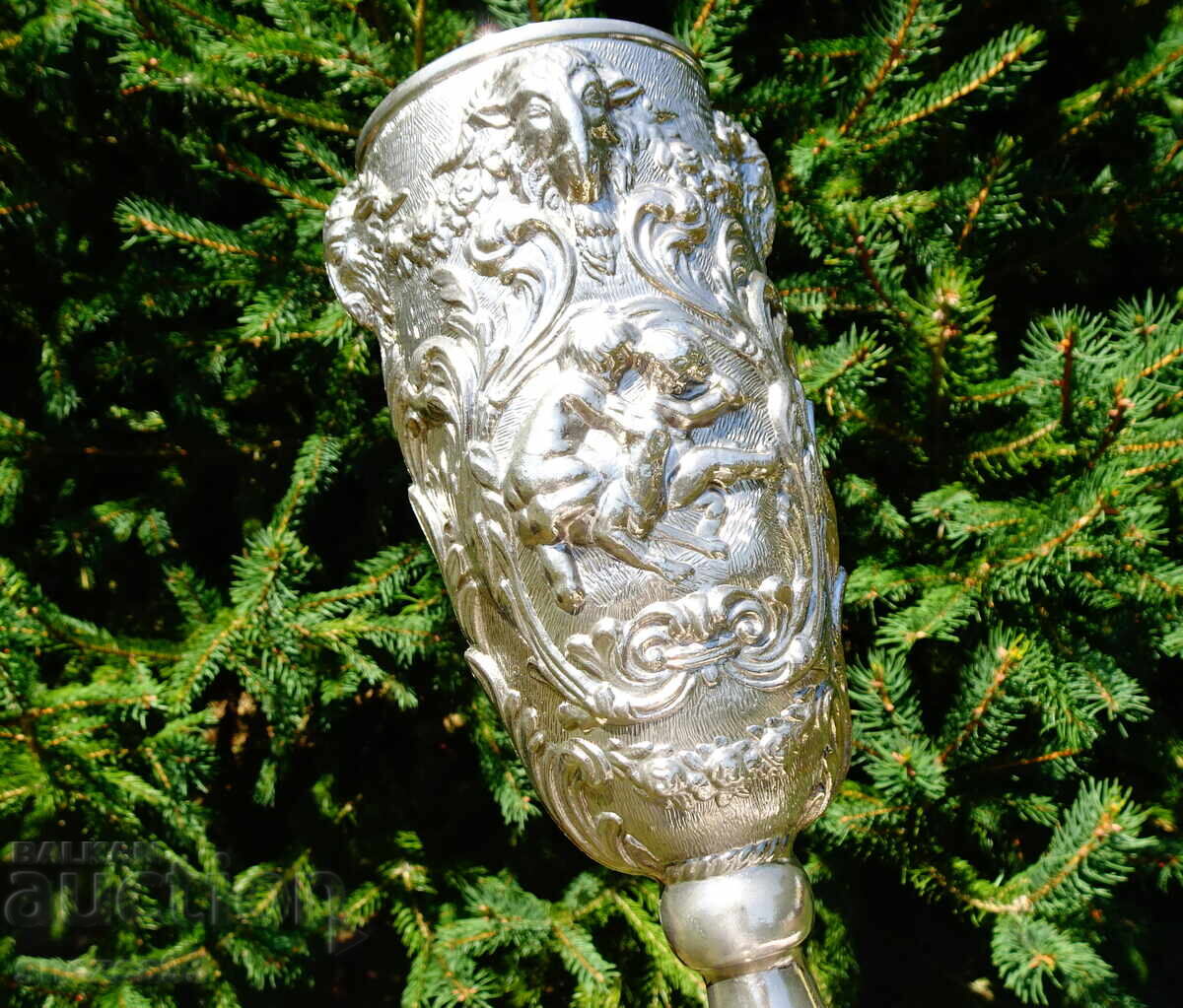 Κούπα από κασσίτερο, ποτήρι κρασιού, κεφαλή Κριού, Άγγελοι, μπαρόκ - 7