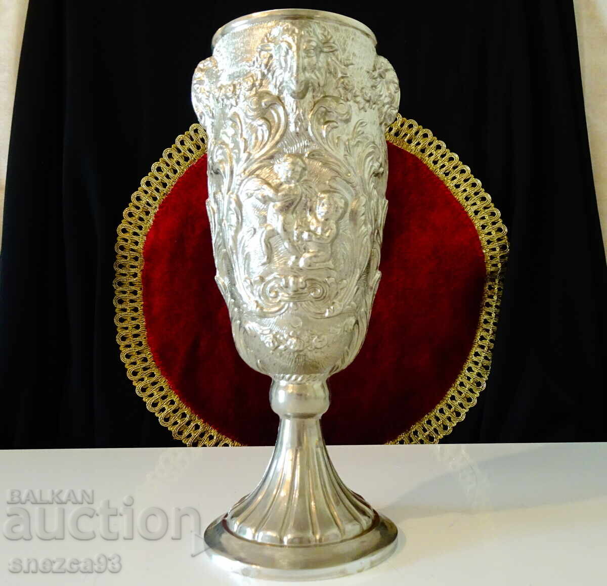 Κούπα από κασσίτερο, ποτήρι κρασιού, κεφαλή Κριού, Άγγελοι, μπαρόκ