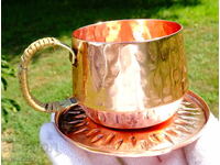 Медна чаша с чиния 160 мл.,чиста червена мед.