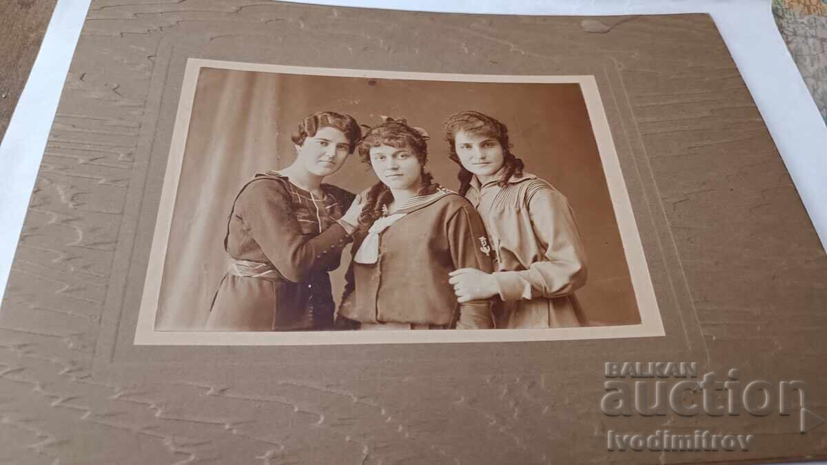 Photo of Three Young Girls, Plovdiv 1920, Cardboard