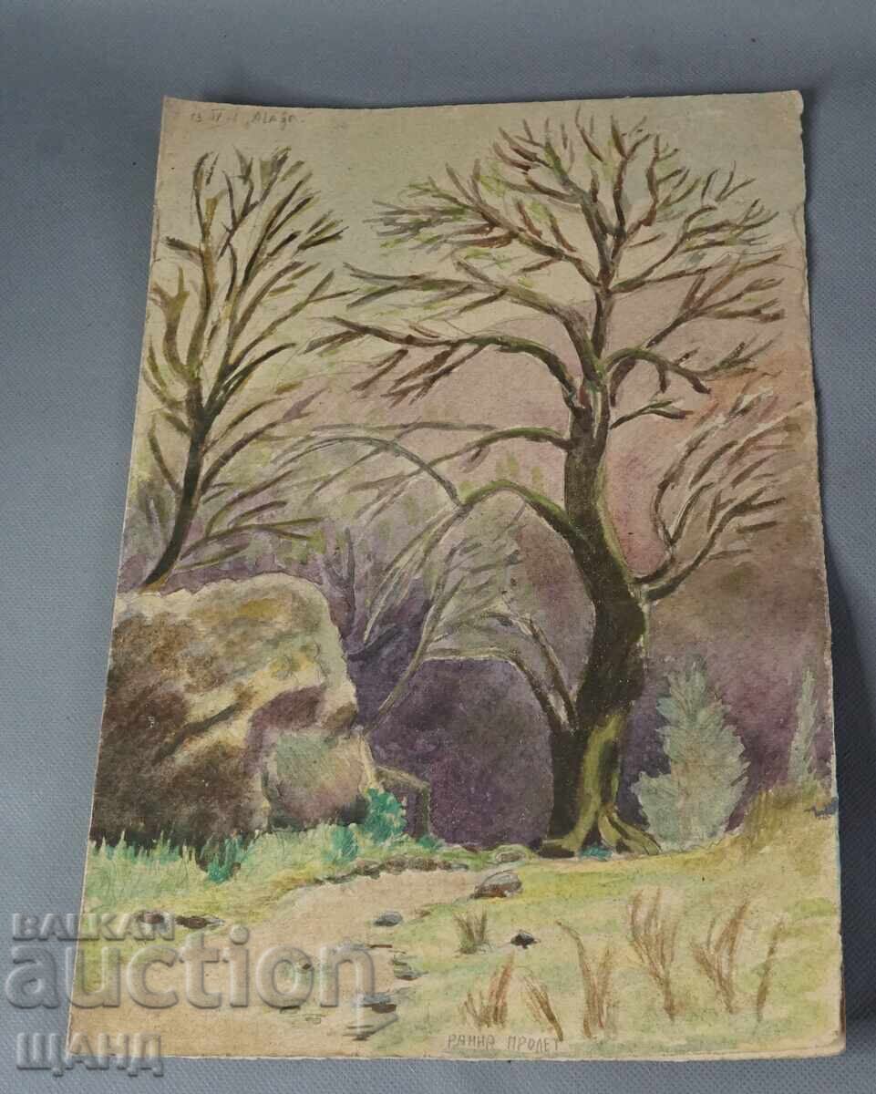 Old Master's drawing painting watercolor early spring signature Old Master's drawing painting watercolor early spring signature