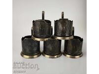 Set vechi de 5 suporturi de pahare 5servicii URSS Sputnik #6130