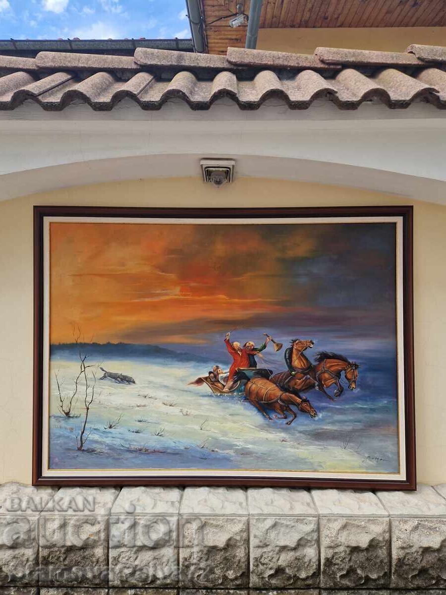 Τεράστια ελαιογραφία του συγγραφέα σε καμβά