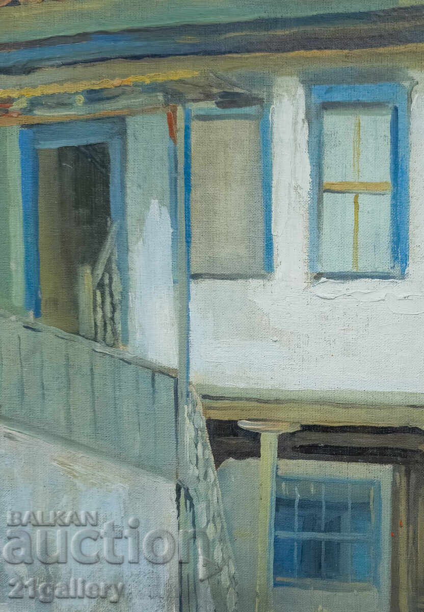 Auction  Old oil painting, rural landscape with a house