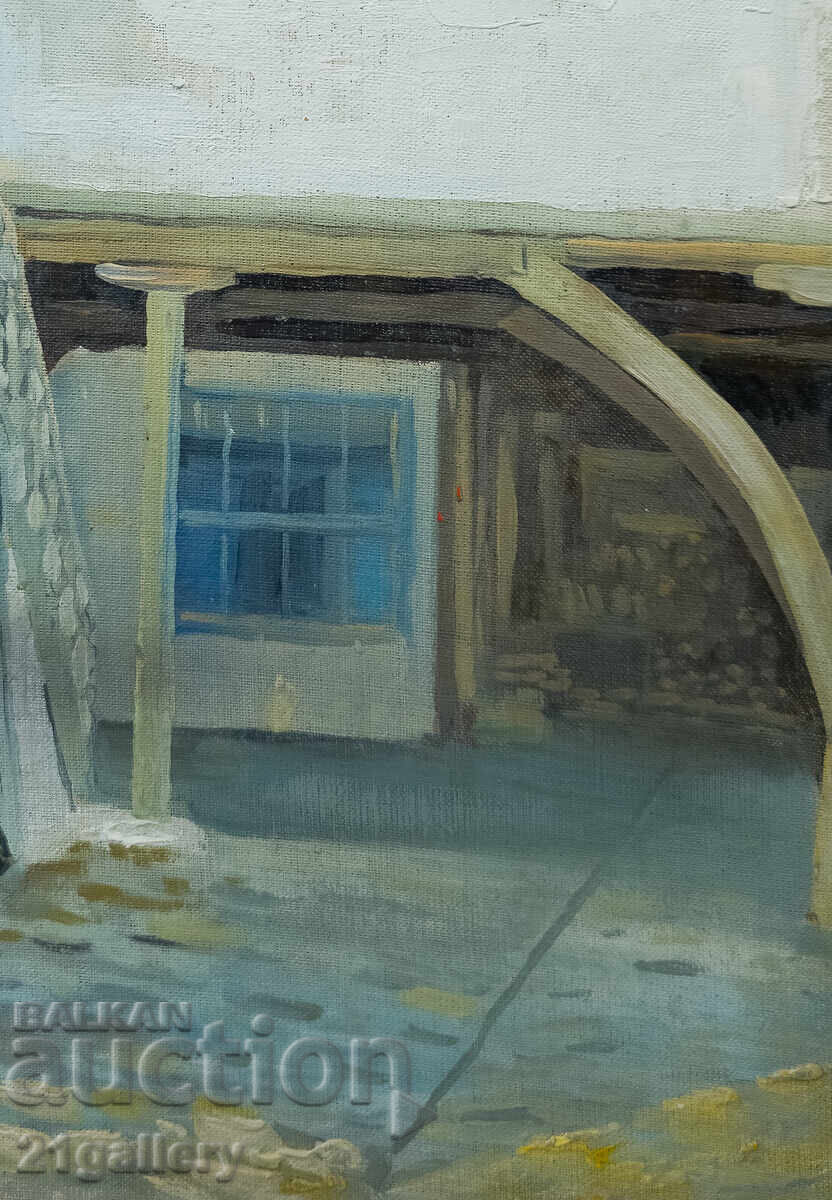 Old oil painting, rural landscape with a house - 5