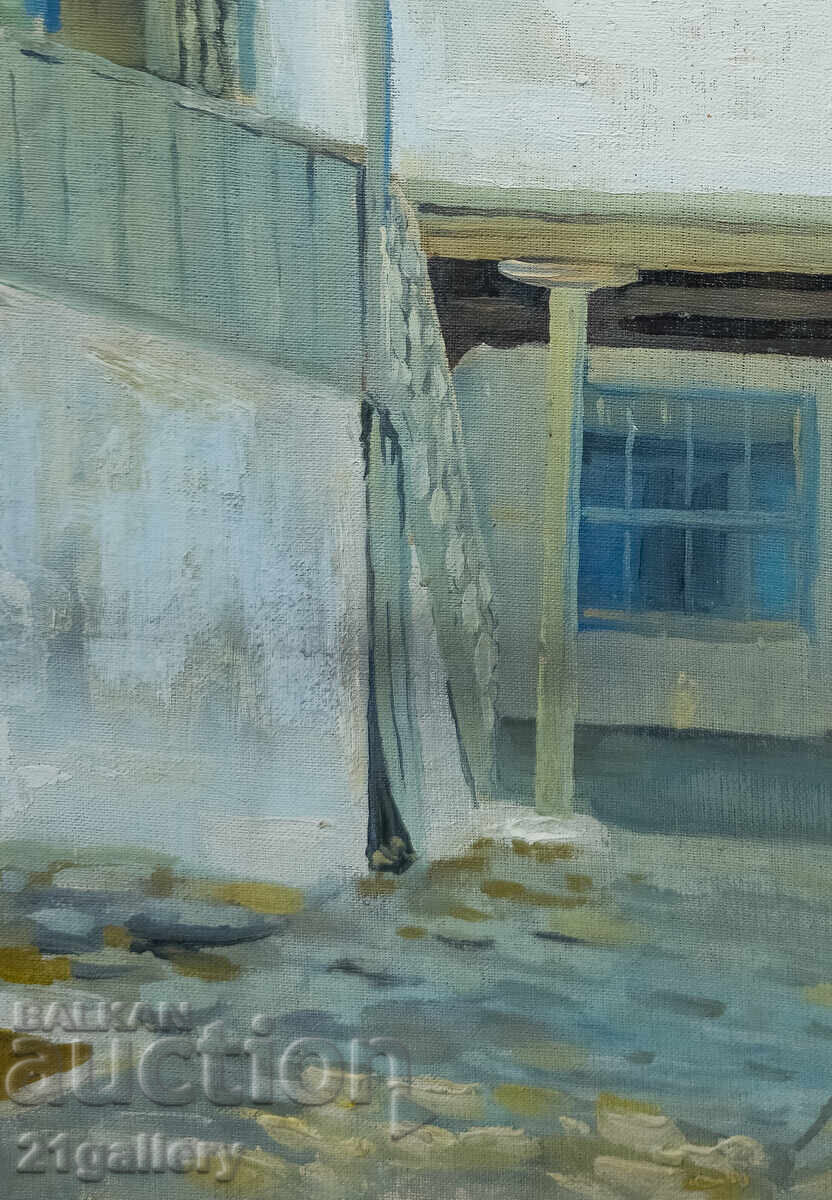 Old oil painting, rural landscape with a house - 6