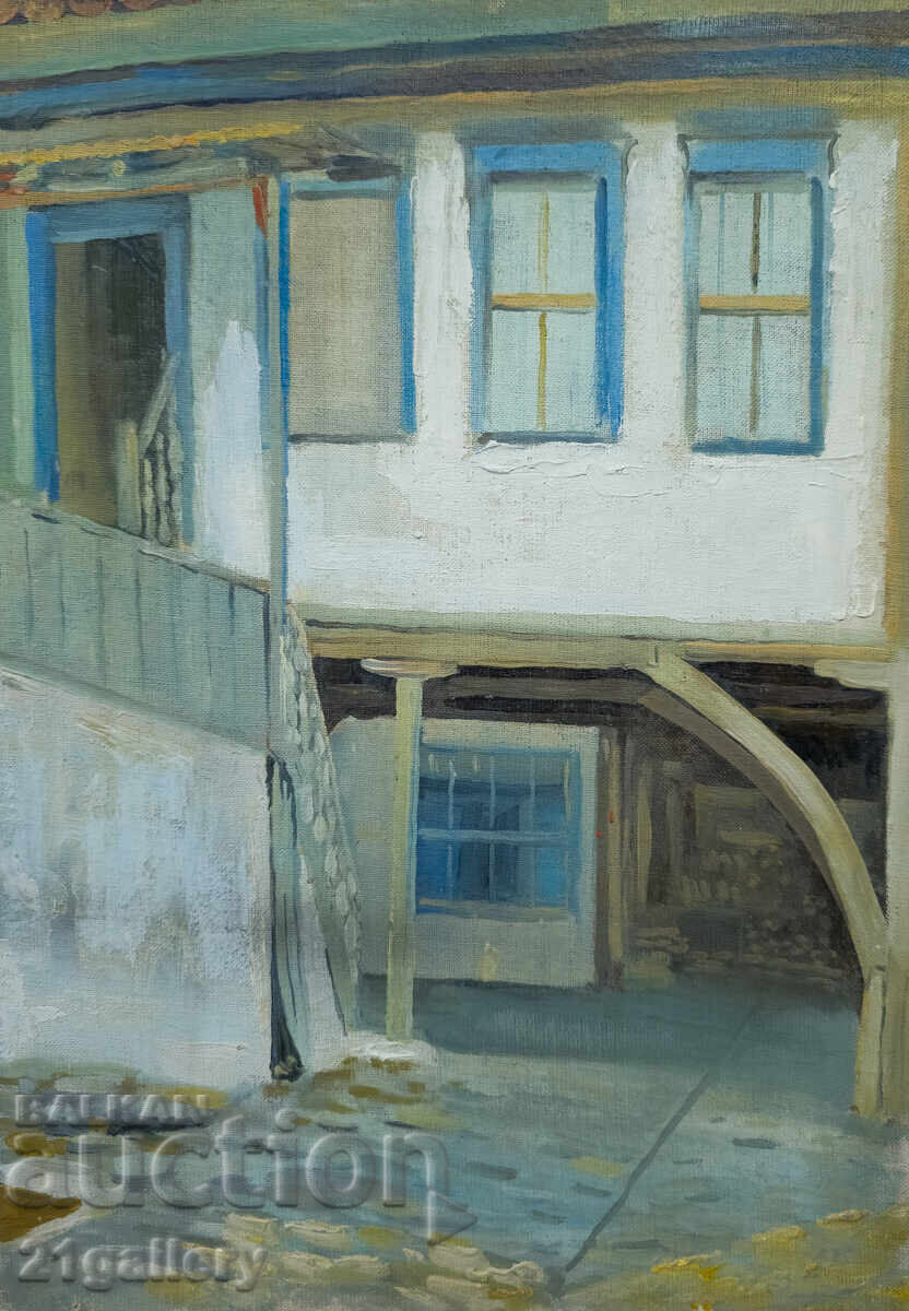 Old oil painting, rural landscape with a house - 7