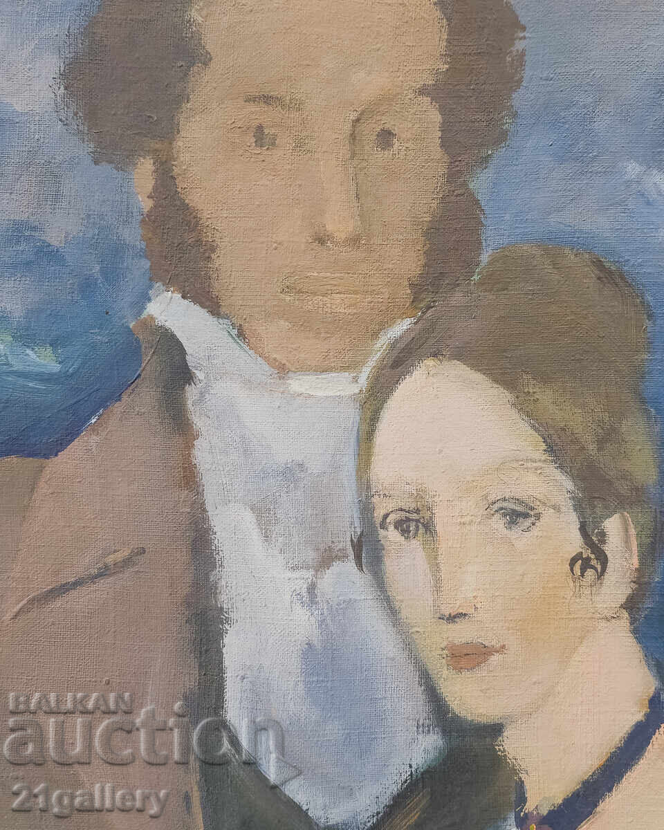 Аукцион Съвременна картина портрет на Александър Пушкин и дама Аукцион Съвременна картина портрет на Александър Пушкин и дама